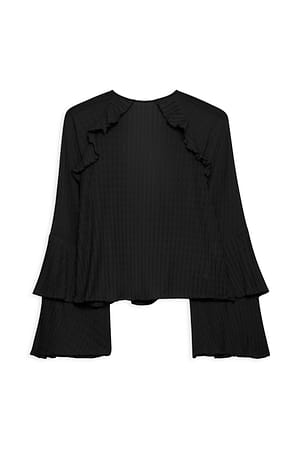 Black Bluse med volanger og vide ermer
