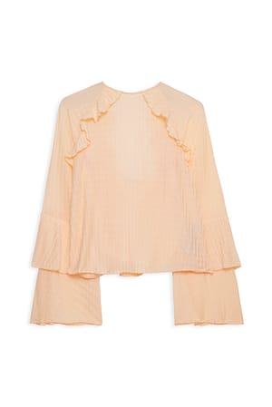Apricot Bluse med volanger og vide ermer