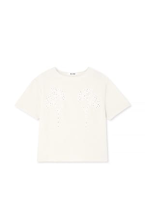 Beige Boxig t-shirt med blommor och cut out