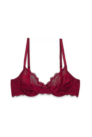 Red Flower Lace Balconette Bra
