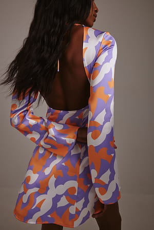 Orange/Purple Print Flowy Cut Out Mini Dress