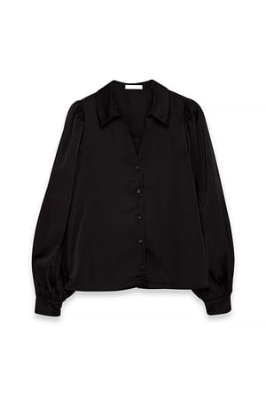 Black Flowy LS Satin Shirt