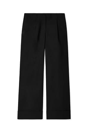 Black weite Hose mit mittlerer Taille und Umschlag