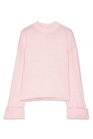 Light Pink Strickpullover mit gefalteten Ärmeln