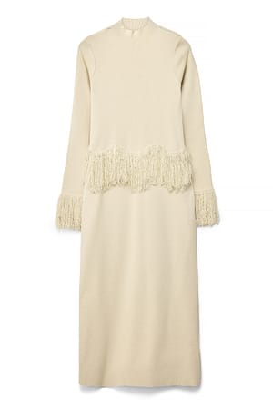 Offwhite Fringe Detail Knitted Midi Dress