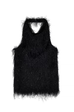 Black Fringe Halterneck Top