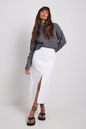 Offwhite Denim-Midirock mit Schlitz vorne