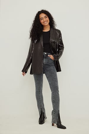 Grey/Blue Skinny-Jeans mit Frontschlitz