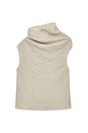 Beige Funnel Neck Crinkle Top
