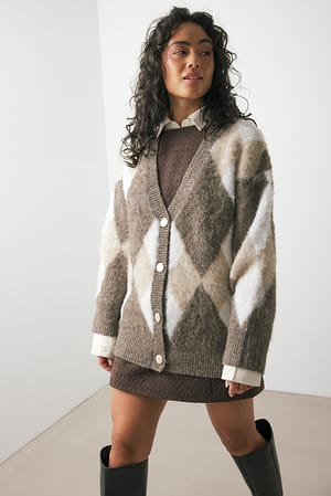 Brown/Beige Fuzzy vest met knoopdetail