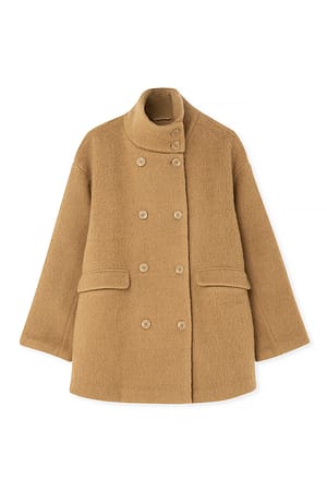Light Brown Fuzzy Wool Blend Coat
