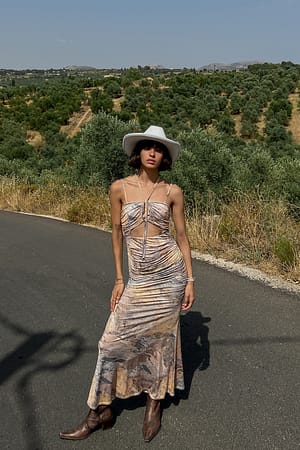 Stone Gerafftes Maxikleid mit Brustträgern