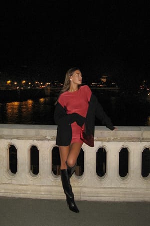 Dark Red Gerafftes Jersey-Kleid