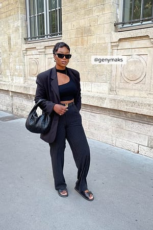 Black Stripe Pantalon rayé ample recyclé