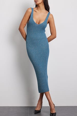 Blue Vestido midi de punto brillante