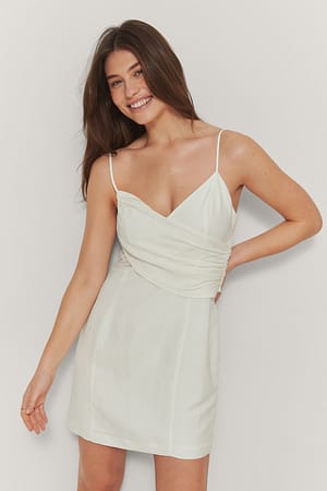 White Draperet Minikjole I Hørmix