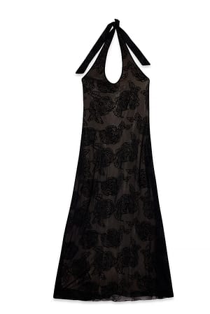 Taupe Halterneck Burn Out Maxi Dress