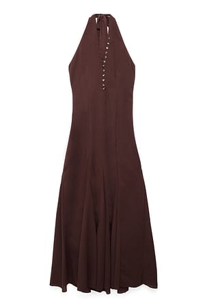 Dark Brown Robe longue dos nu boutonnée sur le devant