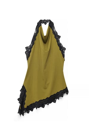 Khaki Top i blonder med halterneck