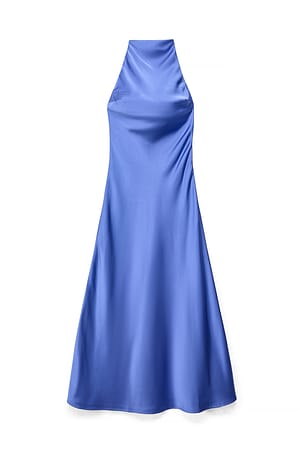 Blue Halterneck Satin Maxi Dress