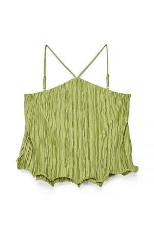 Green Oberteil mit Neckholder und Volantsaum