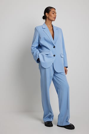 Blue Heavy High Waist Suit Pants