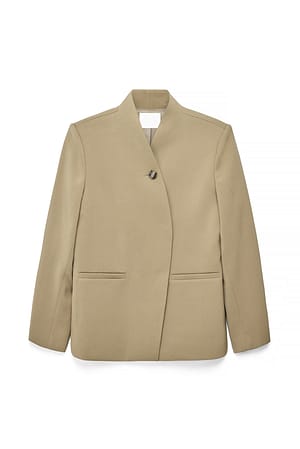 Khaki Green Blazer mit hohem Kragen und einem Knopf