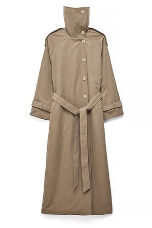 Greige High Neck Belted Trenchcoat