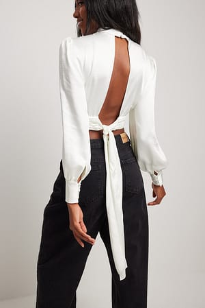 Pearl White High Neck Satin Blouse