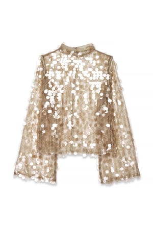 Beige High Neck Sequin Top
