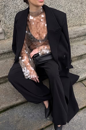 Beige Hochgeschlossenes Pailletten-Top