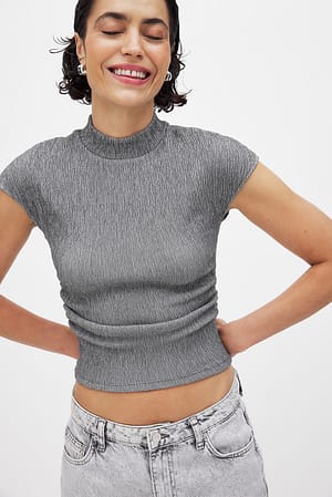 Grey High Neck Structured Top