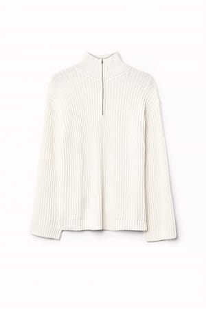 Offwhite High Neck Zipped Knitted Sweater