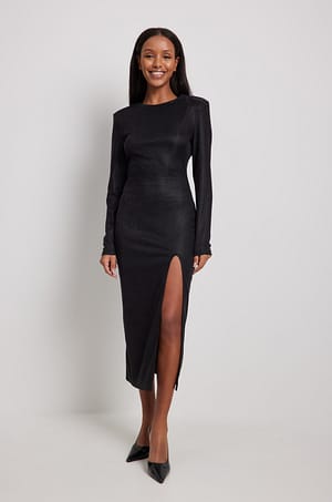 Black Glitzer-Midikleid mit hohem Schlitz