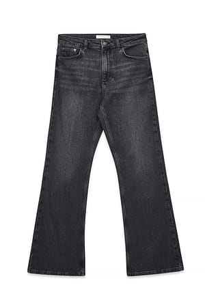 Dark Grey Schlagjeans mit hoher Taille