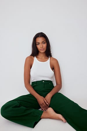 Forest Green Lange jeans met hoge taille