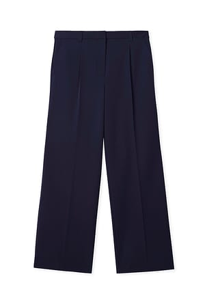 Navy Pantalón de traje ancho de cintura alta