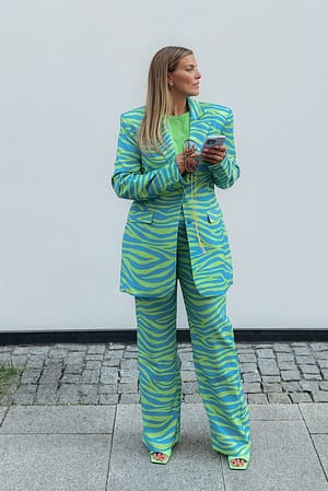 Blue/Green Zebra Habitbukser med høj talje og lige ben