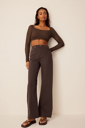 Brown High Waisted Wide Leg Denim