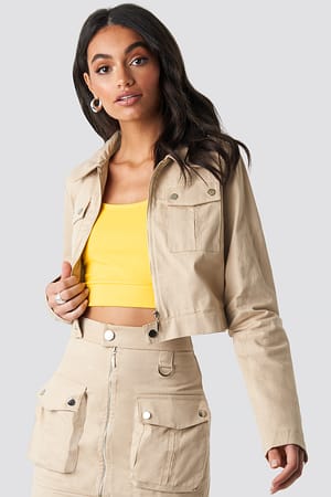 Beige Zipped Short Jacket
