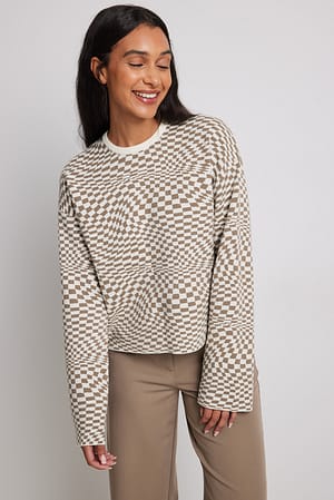 Off White Check Jacquard Knit Sweater