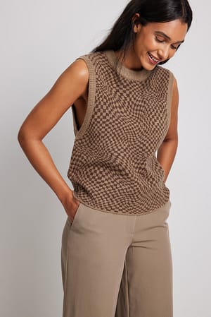 Brown Check Vest i jacquardstrik