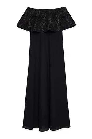 Black Jacquard Bandeau Volume Maxi Dress