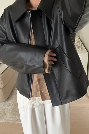 Black Kort PU-jakke