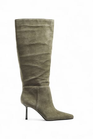 Khaki Green Kniehoge suède laarzen