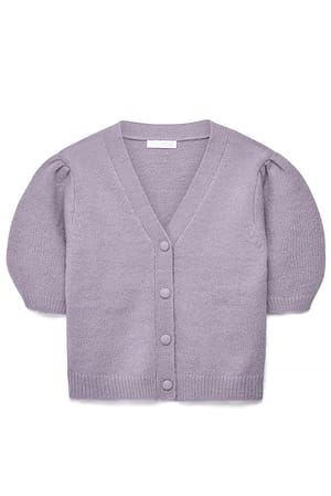 Lilac Strikket cardigan i ullblanding med puffermer