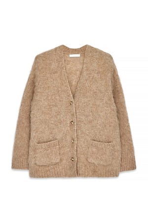Camel Knitted Alpaca Blend Oversized Cardigan