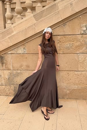 Dark Brown Knitted Asymmetric Hem Midi Dress