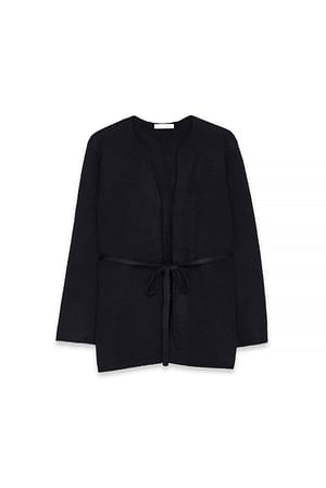 Black Knitted Belt Cardigan