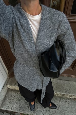 Mid Greymelange Strikket cardigan med belte